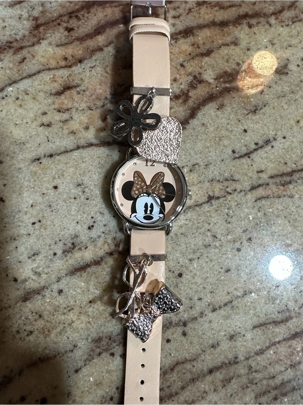 Disney Watch with Gold-Tone Case and Beige Strap